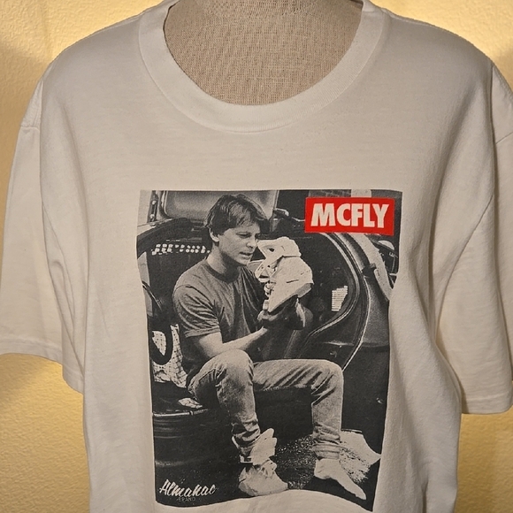White Graphic Tee with McFly Print - Picture 1 of 8